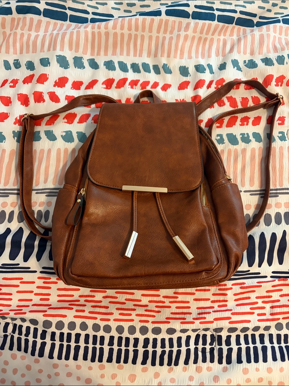 NWOT KK Xiu Brown and Gold Backpack faux leather